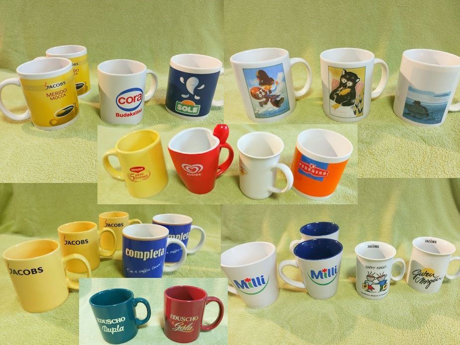 Eladó különféle új logózott bögrék