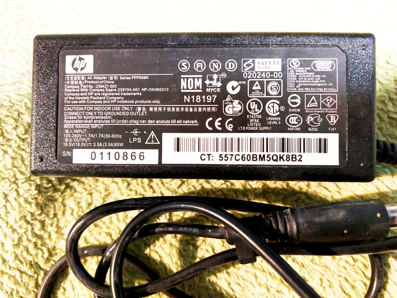 Eladó HP  Compaq notebook tápegység 65W 18,5V 3,5A PPP009H 239427-003 239704-001 HP-OK065313